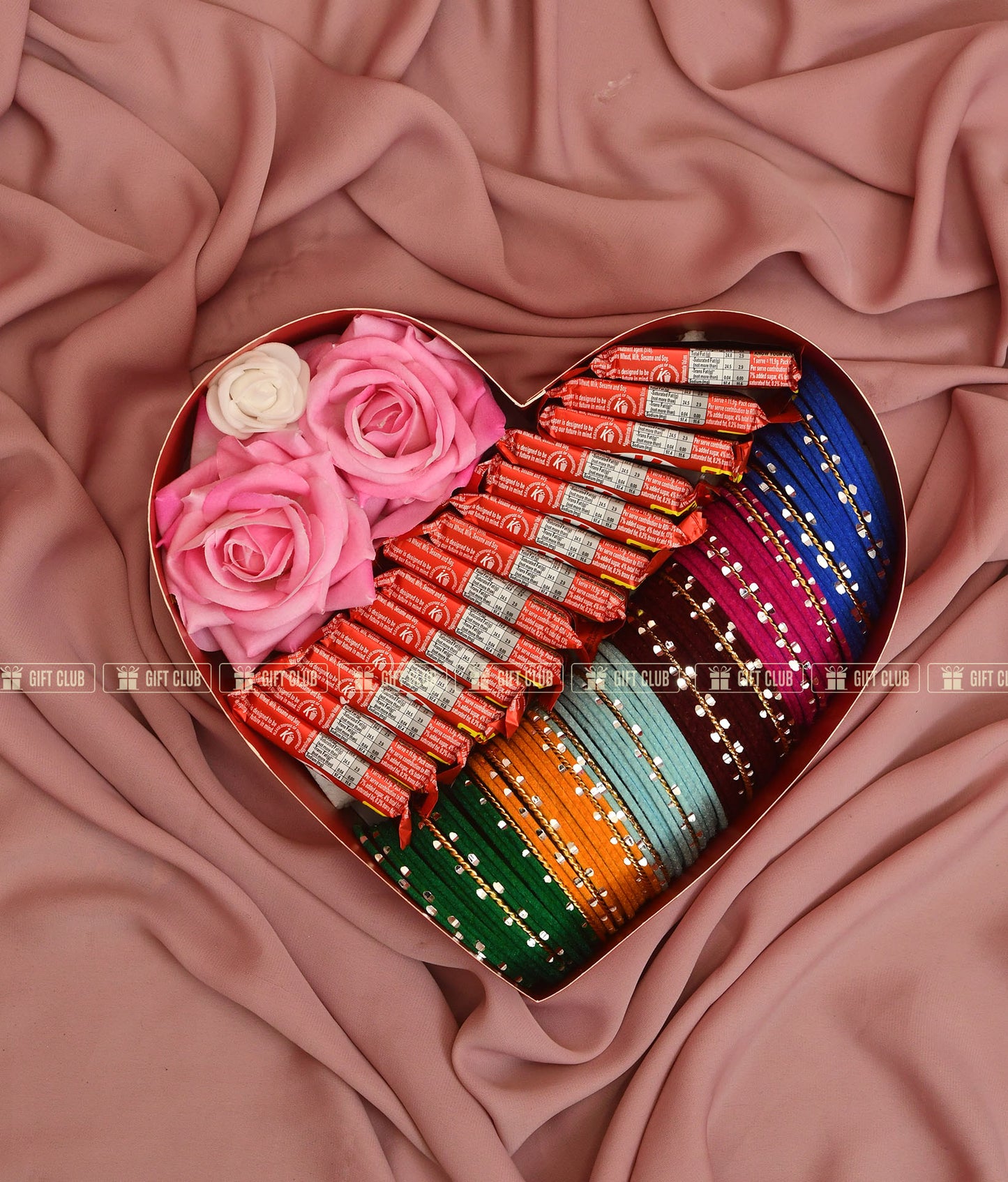LX01 - Churi Package with Kitkat & artificial Roses in Heart Box