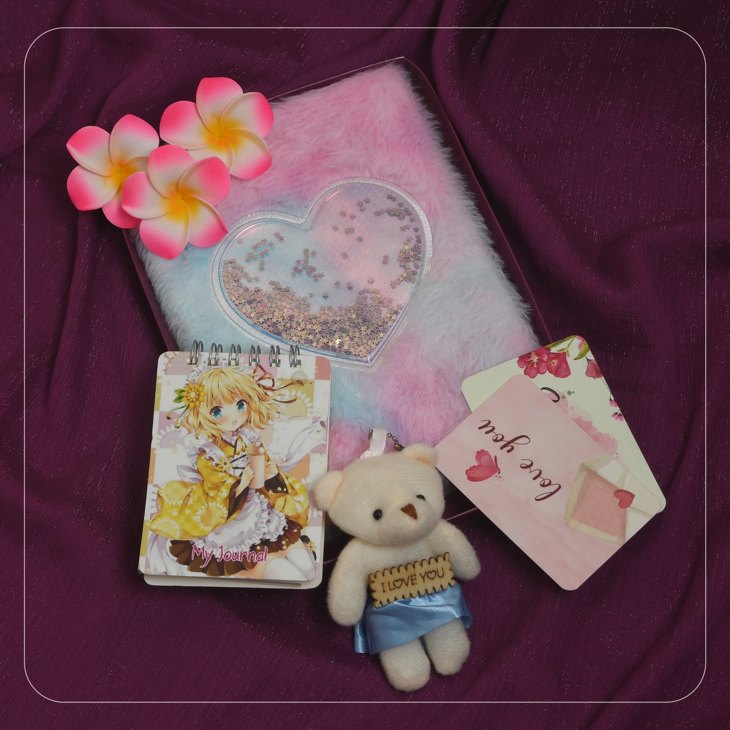 S57 - Velvet Covered Premium Notebook + Mini Doll + Gift Cards