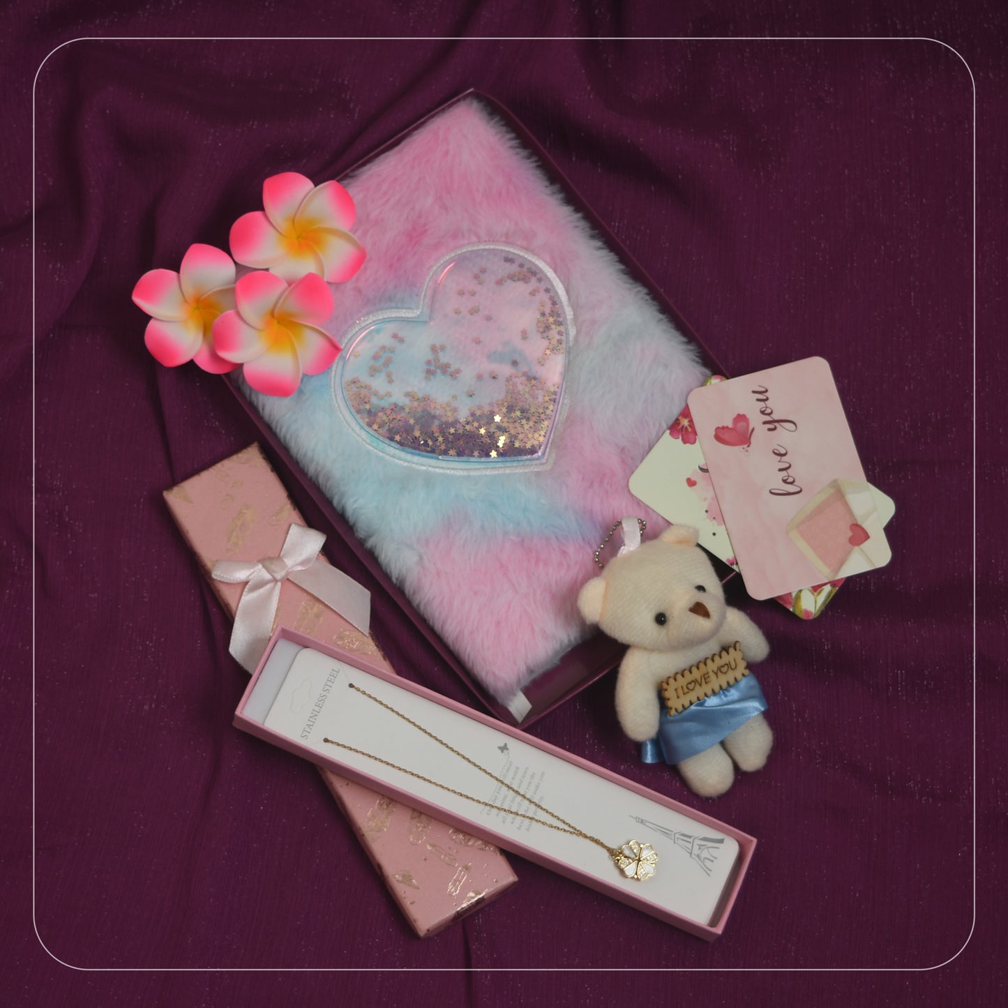 S58 - Velvet Covered Premium Notebook + Mini Doll + Ornaments Box