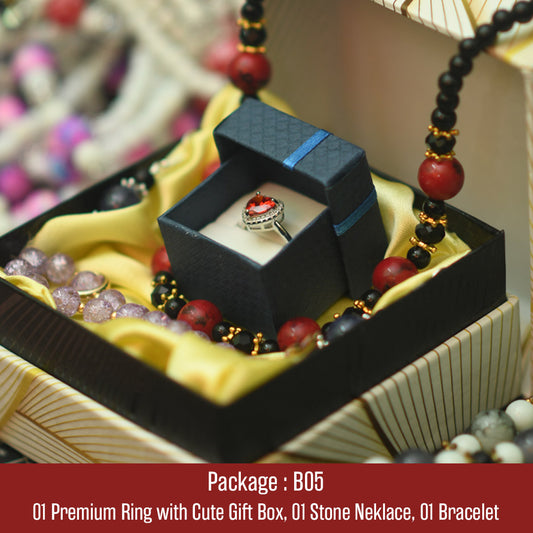 B05 : Ornaments Box * Package of Premium Ring, Stone Necklace & Bracelet