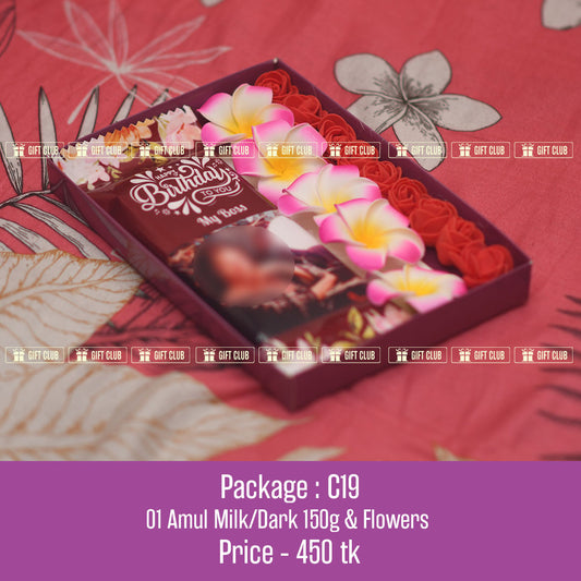 C19 - Gift Package of Silk bubbly customized Chocolate & Flowers