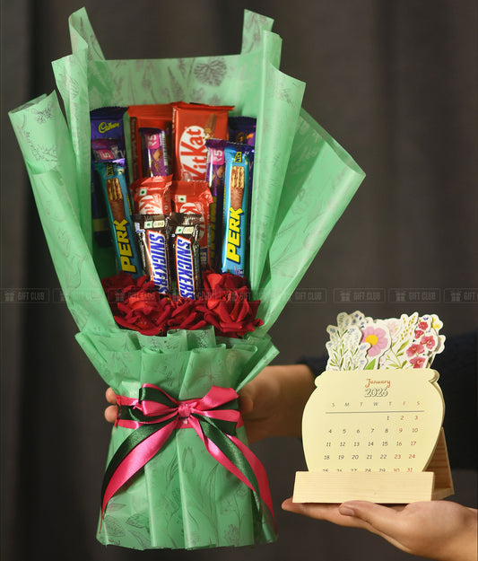 CB015 + Floral Calendar : "Green Garden of Sweets - Premium Mix Chocolate Bouquet 🌹"