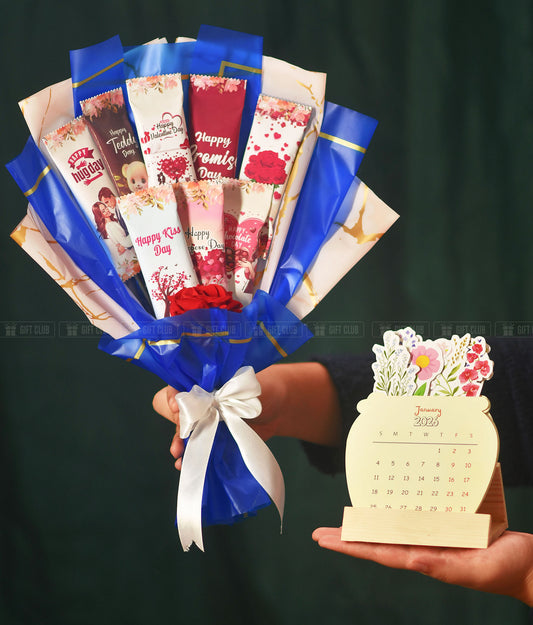 CB014 + Floral Calendar : 8 Days of Love - Complete Valentine Week Chocolate Bouquet