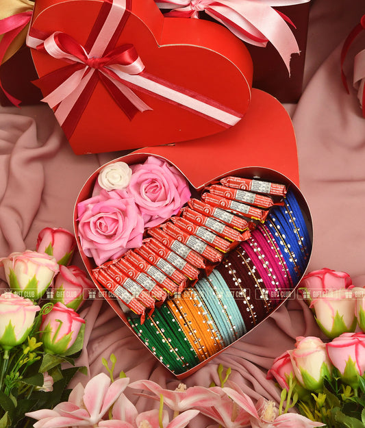 LX01 - Churi Package with Kitkat & artificial Roses in Heart Box